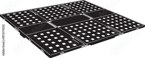 Black silhouette of a solar panel array with solar energy with renewable energy with green energy