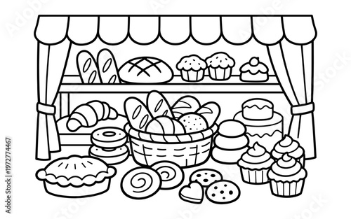 Charming bakery display filled with a variety of delicious baked goods and pastries