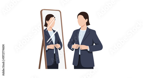 Confident businessperson adjusting suit in front of mirror