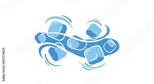 Refreshing blue ice cubes with dynamic swirl design on white background