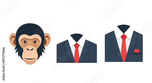 Chimpanzee head with business suit and tie vector art