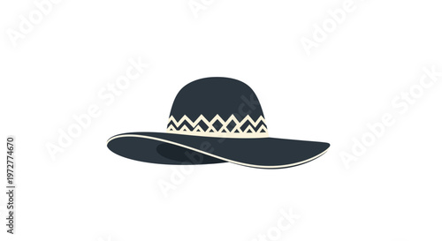Elegant black wide brim hat with geometric trim design