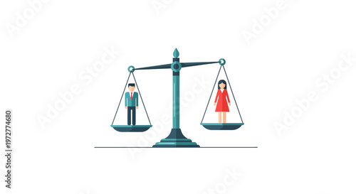 Gender equality concept with balanced scales featuring male and female figures