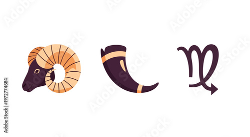 Zodiac elements: aries, taurus, virgo symbols in flat style