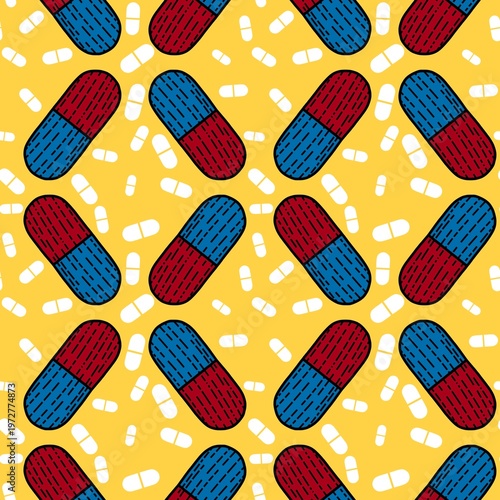 Medicine seamless pills pattern for wrapping paper and doctor clothes and packaging and medical accessories
