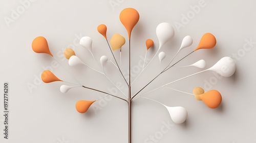Stylized 3D Tree with Teardrop Leaves in Orange and White on Neutral Background Representing Growth Innovation and Creative Business Ideas