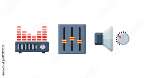 Audio control elements with equalizer mixer and volume icons