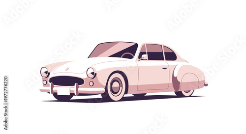 Vintage car in minimalist art style with soft pastel tones