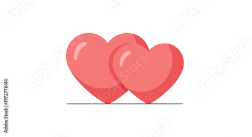 Romantic love symbol with two overlapping 3d hearts