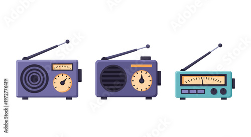 Retro radios collection: vintage devices with antennas and dials