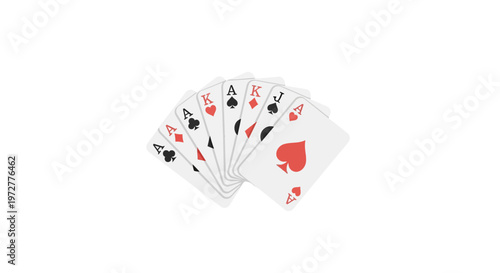 Playing cards arrangement highlighting aces and face cards