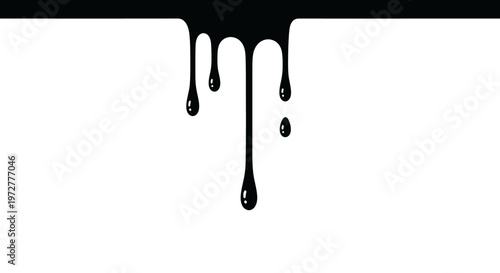 Slick black dripping paint on white canvas with gravity effect