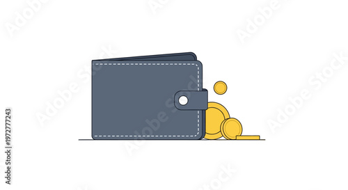 Minimalist wallet with coins simplistic design for financial concepts