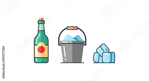 design: ice bucket bottle and ice cubes