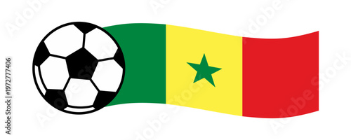 Dynamic vector illustration of a classic soccer ball blended with the flowing Senegal flag, representing national pride, passion for football, and a competitive spirit.