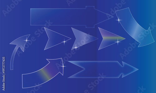 Collection of translucent arrows on a blue gradient background