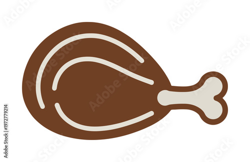 Simplified brown vector of a chicken or turkey drumstick with a bone