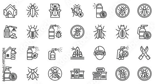 a collection of pest control icons in black and white, vector illustration, suitable for business, healthcare, and educational use