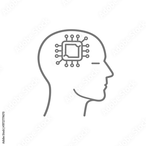 Vector of a human head containing an electronic circuit chip in the brain