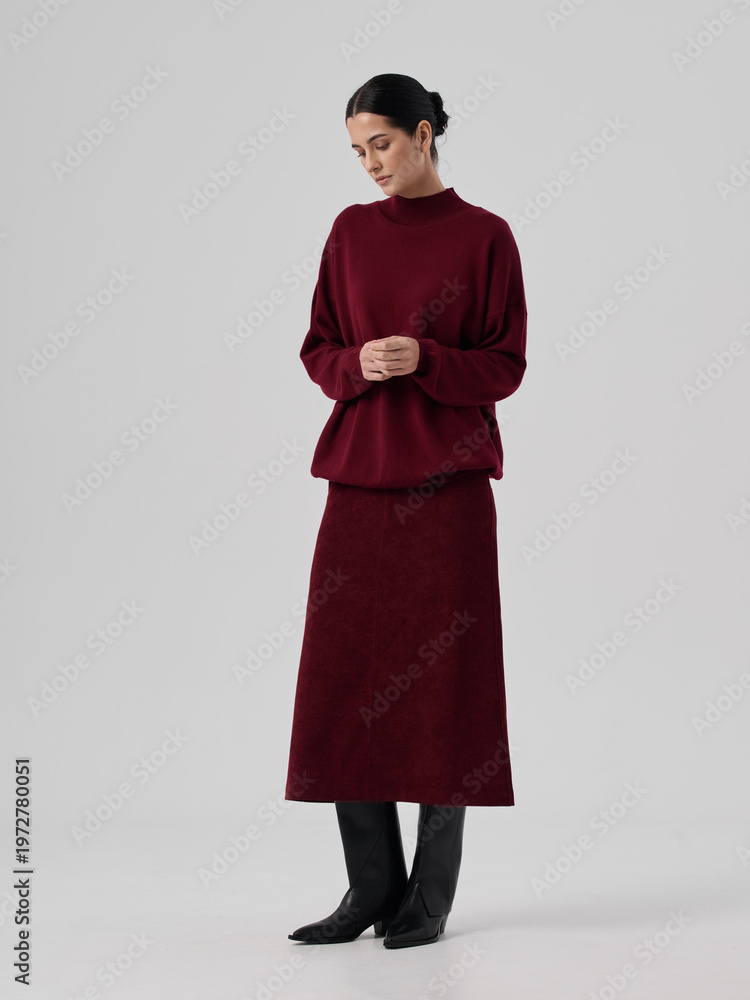 Fototapeta premium Fashion shooting in studio . Professional model , fashionable clothes and style, new collection. stylish look