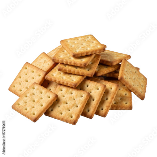 Pile of square crackers isolated on transparent background