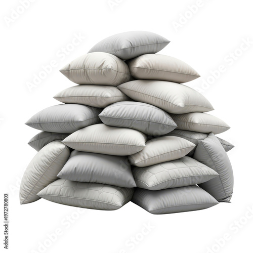 Pile of white and gray pillows
