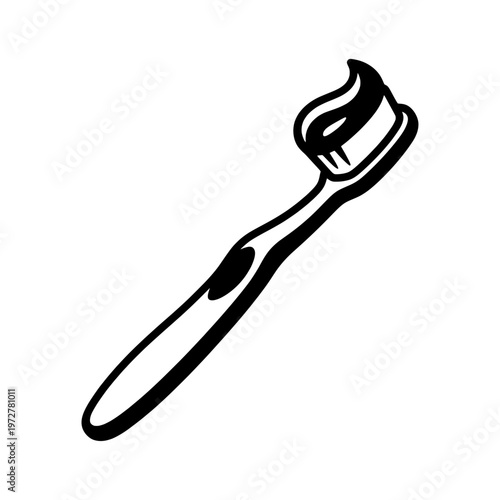 toothbrush with toothpaste line drawing illustration vector clipart black and white
