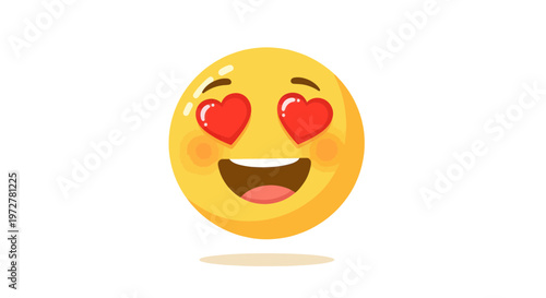 Happy Emoji with Heart Eyes, Smitten, Love, Infatuation, Joyful Expression, White Background