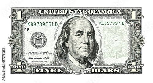 Benjamin Franklin portrait on a one dollar bill, USA currency