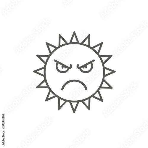 Stylized vector of an angry sun with a frowning face and sharp rays