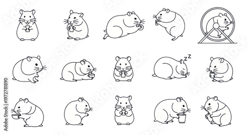 Cute Hamster Illustrations: Collection of Adorable Cartoon Rodents in Various Poses