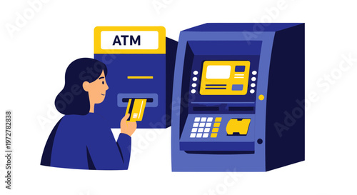 Woman Using ATM Machine for Cash Withdrawal and Transactions