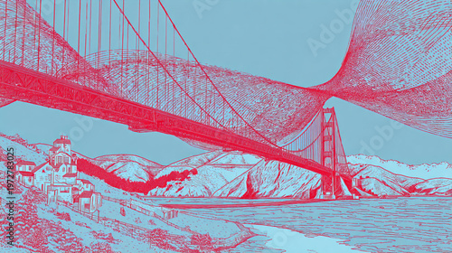 Golden Gate Bridge Distorted Lines San Francisco Bay Architectural Concept