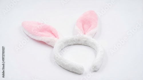 Cute Pink and White Bunny Ears Headband on White Background