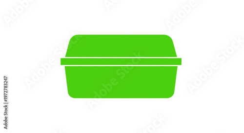 Green food container, simple flat design, isolated on white background