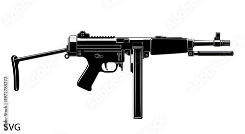 Vector Silhouette of a Submachine Gun