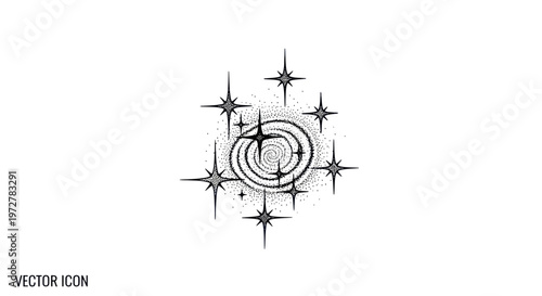 Abstract Swirl Galaxy with Sparkling Stars Icon Vector Illustration