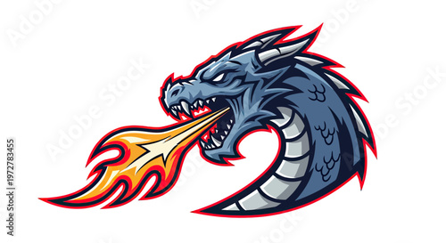 Powerful Fire-Breathing Blue Dragon Head Mascot Logo for Esports, Sports, and Gaming Teams Vector Illustration