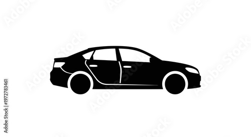 Modern Sedan Car Silhouette Profile Vector Icon Isolated on White Background