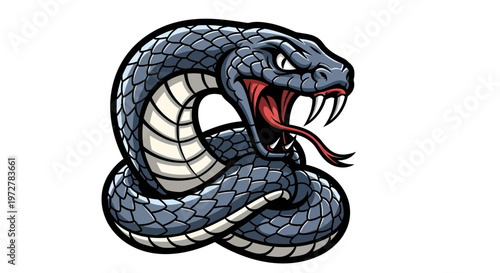 Aggressive Blue Cobra Snake Mascot Logo Vector Illustration with Sharp Fangs and Open Mouth for Esports or Sports Team Design