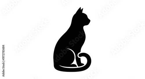 Minimalist Black Sitting Cat Silhouette Vector Illustration Isolated on White Background