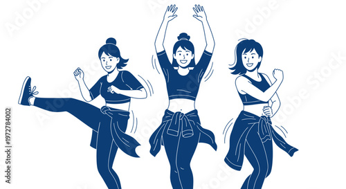 Energetic Women Dancing in Fitness Class, Healthy Lifestyle, Group Exercise