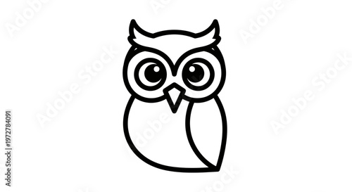Minimalist Owl Line Art Vector Illustration, Cute Bird Icon Design for Logo and Coloring Pages