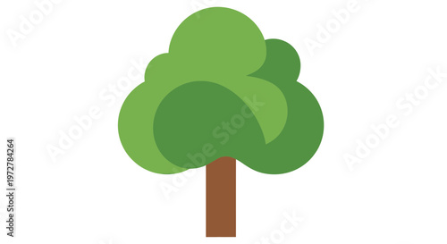 Flat Vector Illustration of a Green Deciduous Tree Isolated on White Background