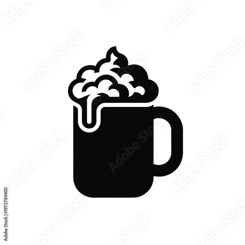Tall glass mug with frothy beer and foam depicted in a vector