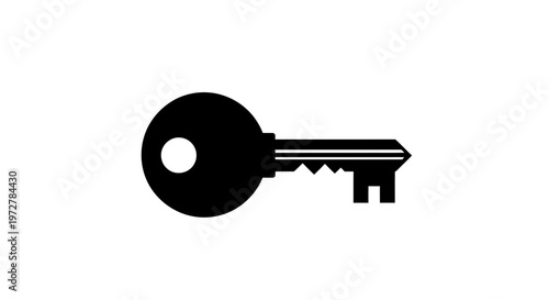 Black Door Key Silhouette Isolated on White Background for Security and Real Estate Concepts