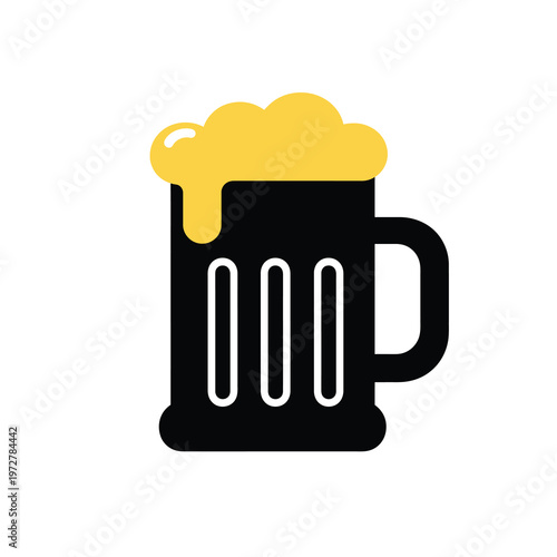 Vector of a frothy beer mug filled to the brim with golden foamy beer