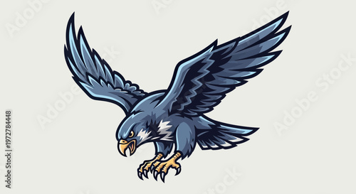 Aggressive Eagle Mascot Illustration Diving with Extended Talons for Esport Logo or Team Branding