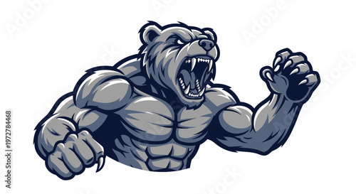 Angry Muscular Bear Mascot Vector Illustration for Sports Team Logo and Fitness Branding