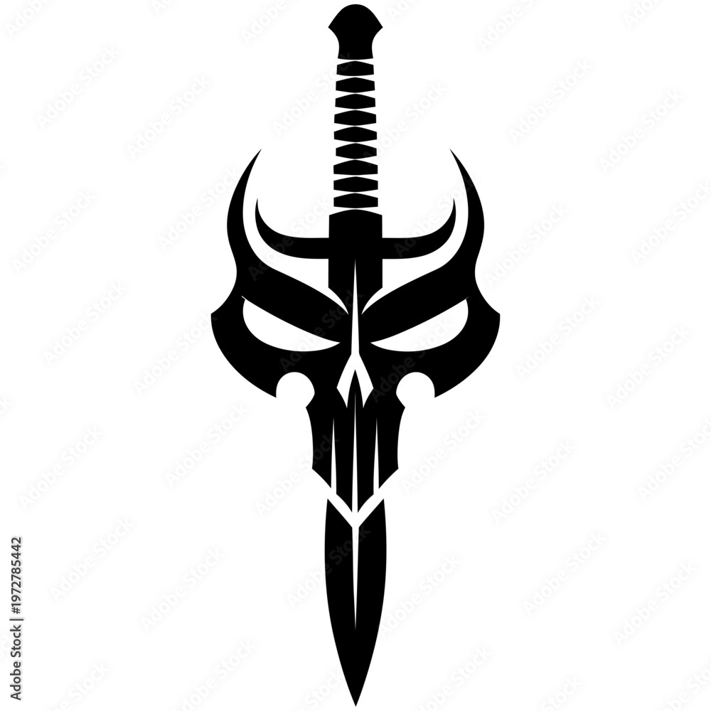 Fototapeta premium Vector Art Skull and Tanto Dagger Illustration for Tattoo Emblem or Logo Design